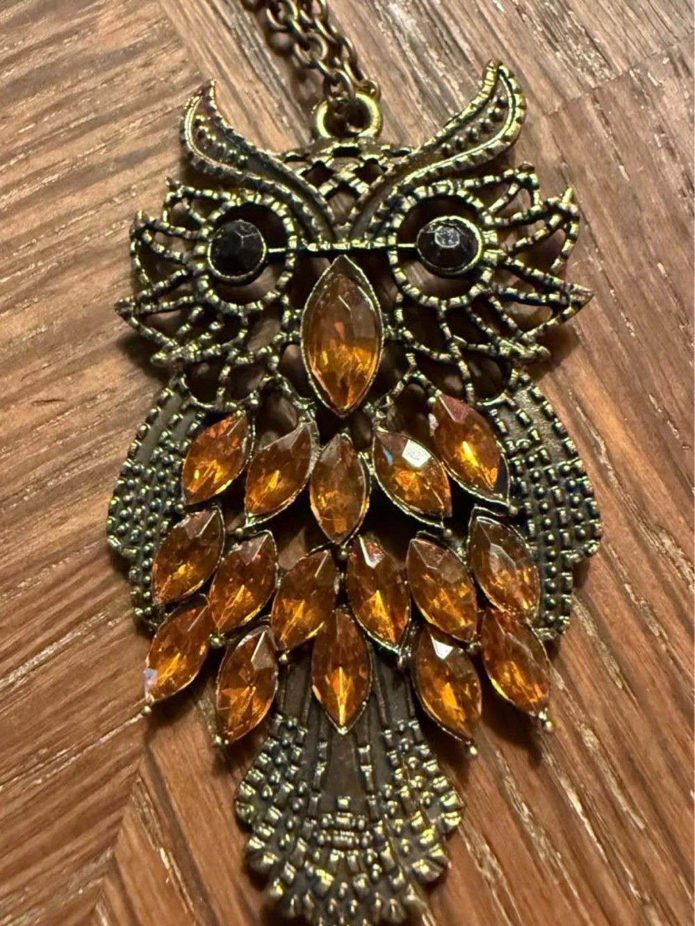 Vintage-Inspired Amber Crystal Owl Pendant Necklace - Women Jewelry
